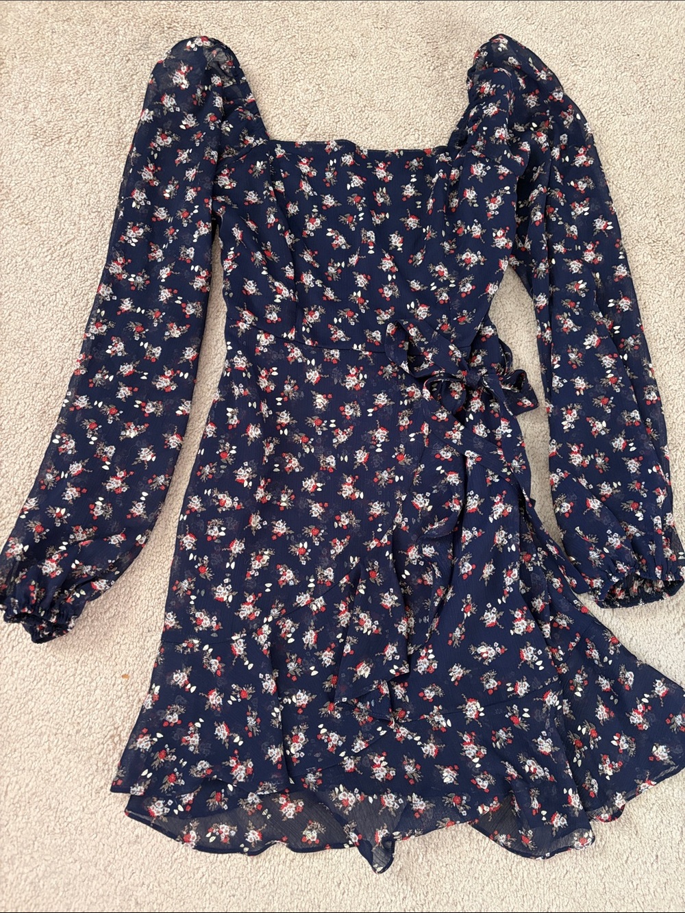 Altar'd State Navy Floral Long-Sleeve Wrap Dress